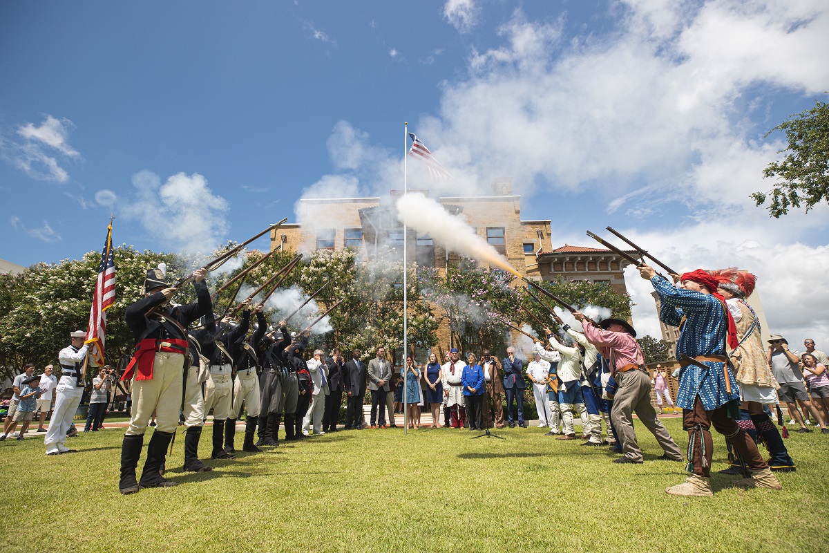 Muskets Firing on Museum Plaza during celebration 