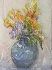 a bouquet of flowers in a vase painted with watercolor
