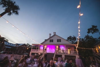 Nighttime Creative Lighting at an Outdoor Wedding Reception at Barkley House in Pensacola