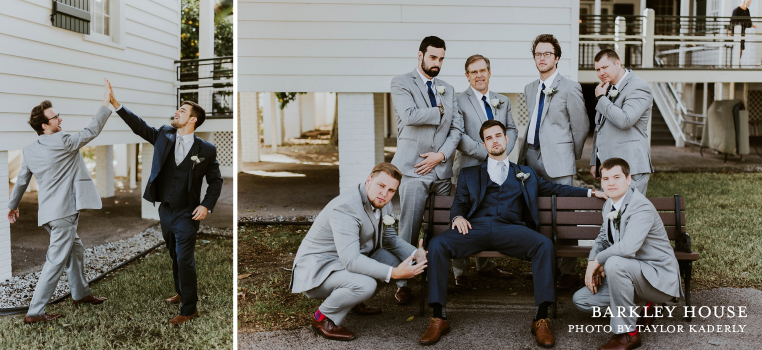A fun shot of the groom and his groomsmen at the Barkley House wedding venue